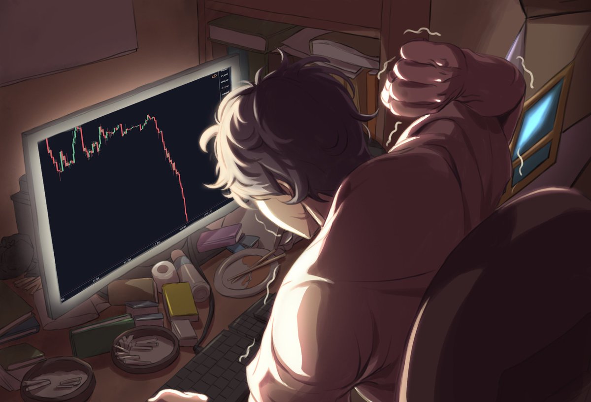 비트코인에 미쳐 인생을 망치고 있는 사람에 모습을 일러스트로 그려보았습니다. #비트코인 #폐인 #일러스트