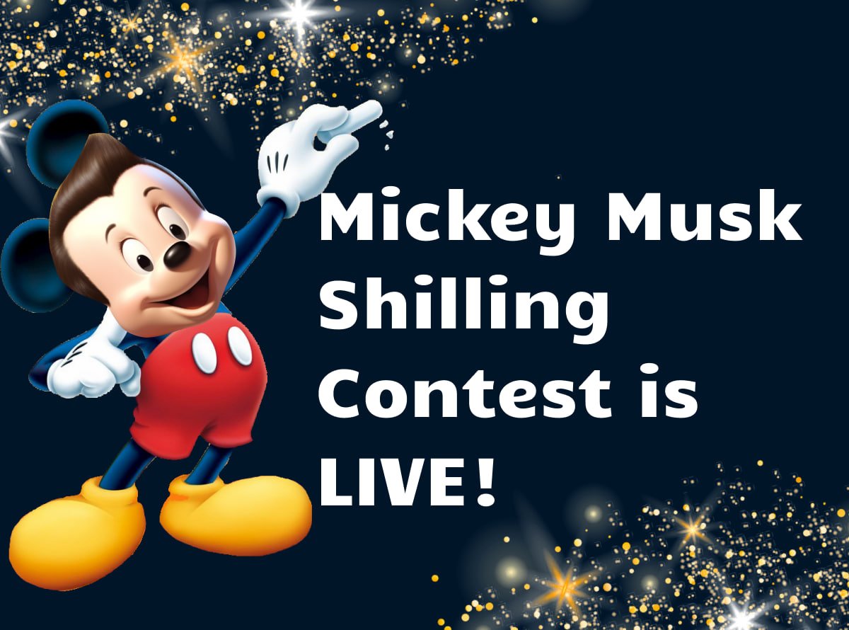 🚀 Mickey Musk Shilling Contest 🎉

Join our contest! Create and share creative tweets about Mickey Musk, tag <a href="/Mickey_Musk/">Mickey Musk</a> More likes and retweets = higher chances to win! 

🏆 Prizes: 1st: $50, 2nd: $30, 3rd: $20. Ends Friday
All requirements in our TG: t.me/Mickey_Musk/10…