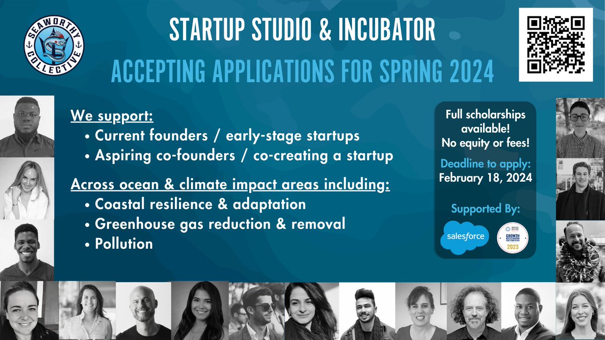 🌊 Opportunity for early stage #OceanInnovators!

🔱 <a href="/SeaworthyGlobal/">Seaworthy Collective</a> is inviting applications for its flagship program the #StartupStudio &amp; #Incubator, providing tailored mentoring &amp; support

🎓 Full scholarships available

⏰ Deadline 18 Feb 2024
lnkd.in/gvV-Jwk