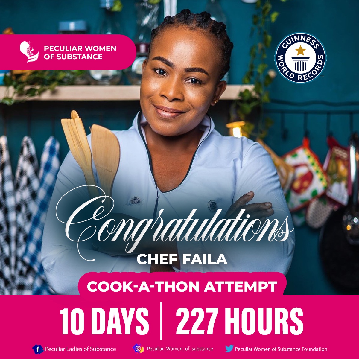 peculiar_of's tweet photo. Cheers to Chef Faila Abdul-Razak 👨🍳who fearlessly embarked on the journey to break the Guinness World Record for the longest cooking! Your dedication to making a difference in our World is truly an inspiration to all Women.
#RecordBreakingChef #Inspiration #failacookathon #PWS https://t.co/6XC5thG9kI