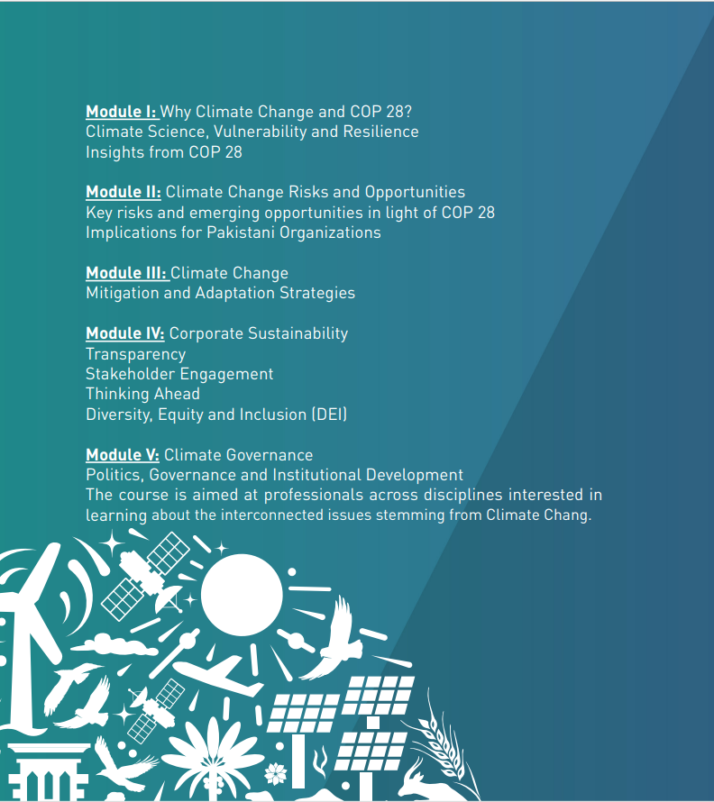SDPIPakistan's tweet photo. Post COP Bootcamp:🔽

"Empowering Climate Leaders: Strategies for Sustainability." will include: 

Module 1⃣: Climate Change & #COP28 
Module 2⃣: Climate Change Risks & Opportunities
Module 3⃣: Climate Change Mitigation & Adaptation
Module 4⃣: Corporate Sustainability
Module 5⃣: Climate Governance"

For details visit: ▶️https://t.co/UkUL9vet9A