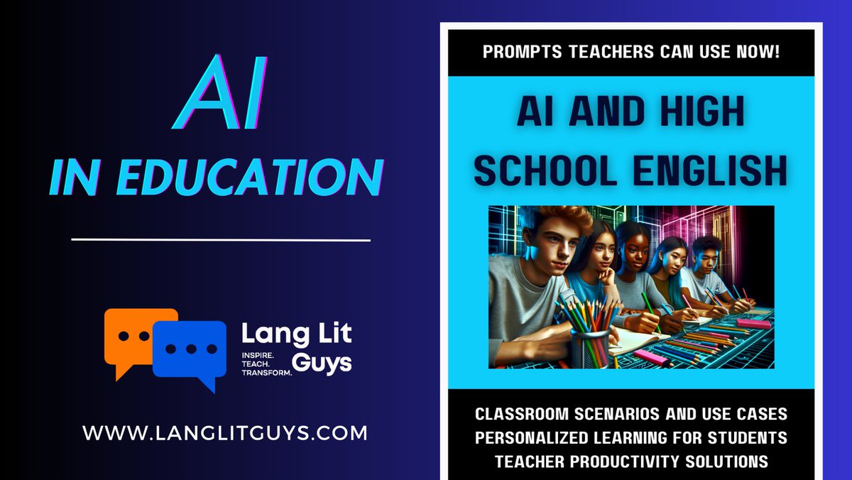 We hope you enjoy this resource.  Inside are use cases, prompts, and sample work to illustrate the power of AI in the High School English classroom.  Find this and other free resources on our NEW website, LangLitGuys, launching soon.  

shorturl.at/BSV67