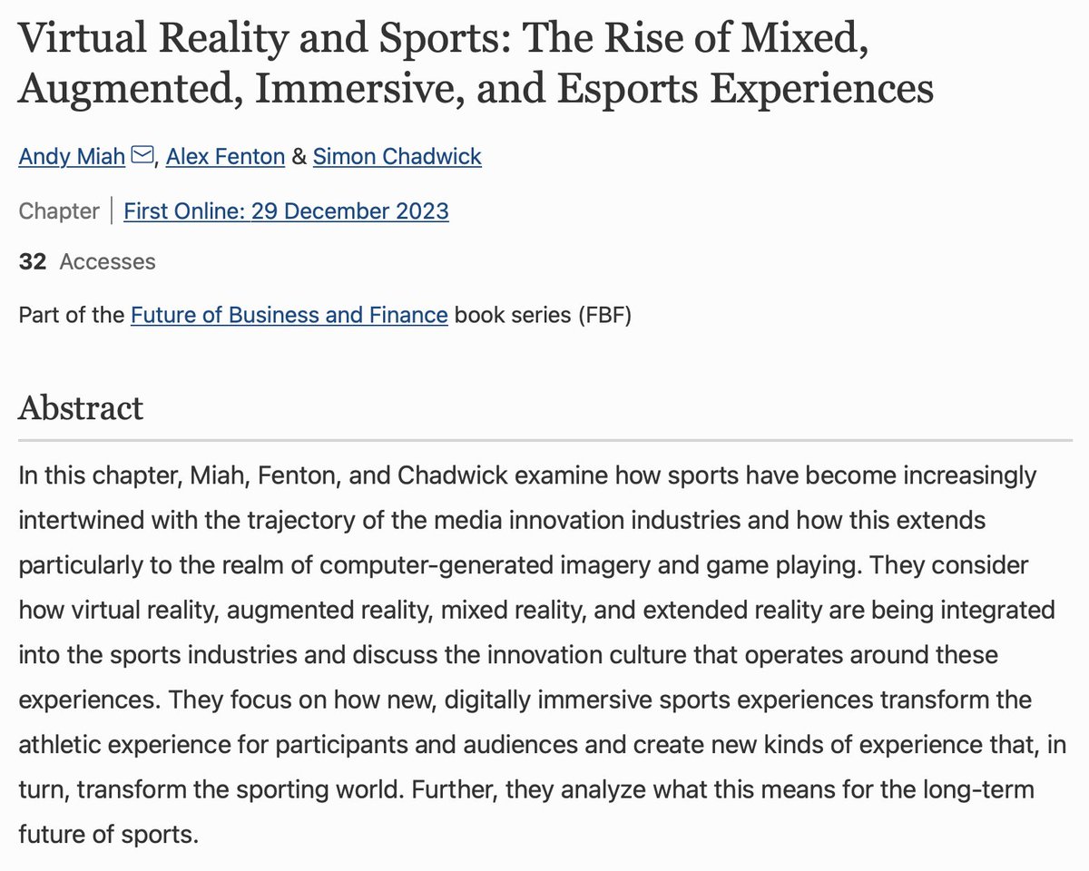 BIG shout for the second edition of this book from @ProfSLS and his team. For those with an interest in sport & digital technologies, it's well worth your attention. Thanks for involving @alexfenton @andymiah & me in the project...