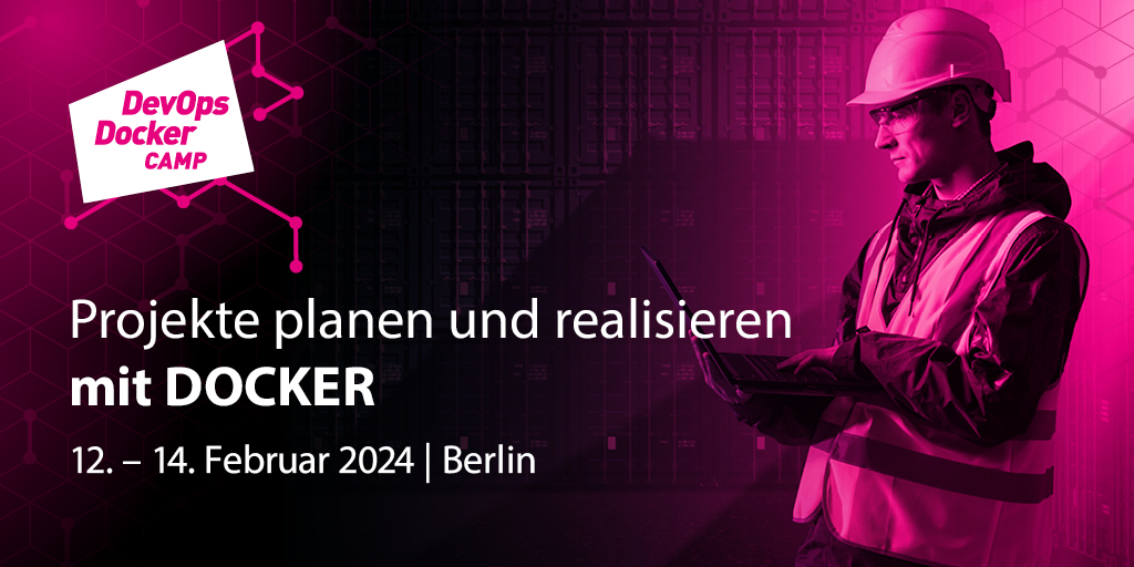 📅 Save the date! Tauche ein in die Welt von Docker und Container 🐳

👉 Docker Camp | Berlin | 12. - 14. Februar 2024.
