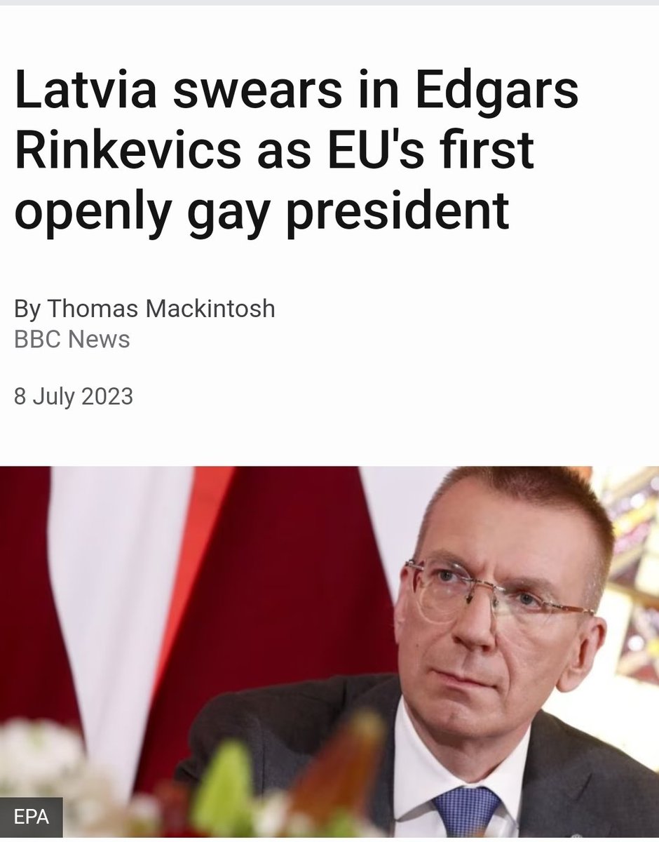 Charleschubby2's tweet photo. The current president of Latvia is an open gay man who was elected into office in 2023.
But I'm not surprise, you homophobes are so dense and slow. You'd rather look foolish than use your brain when you need it to make a common research. https://t.co/id43YW5Syh
