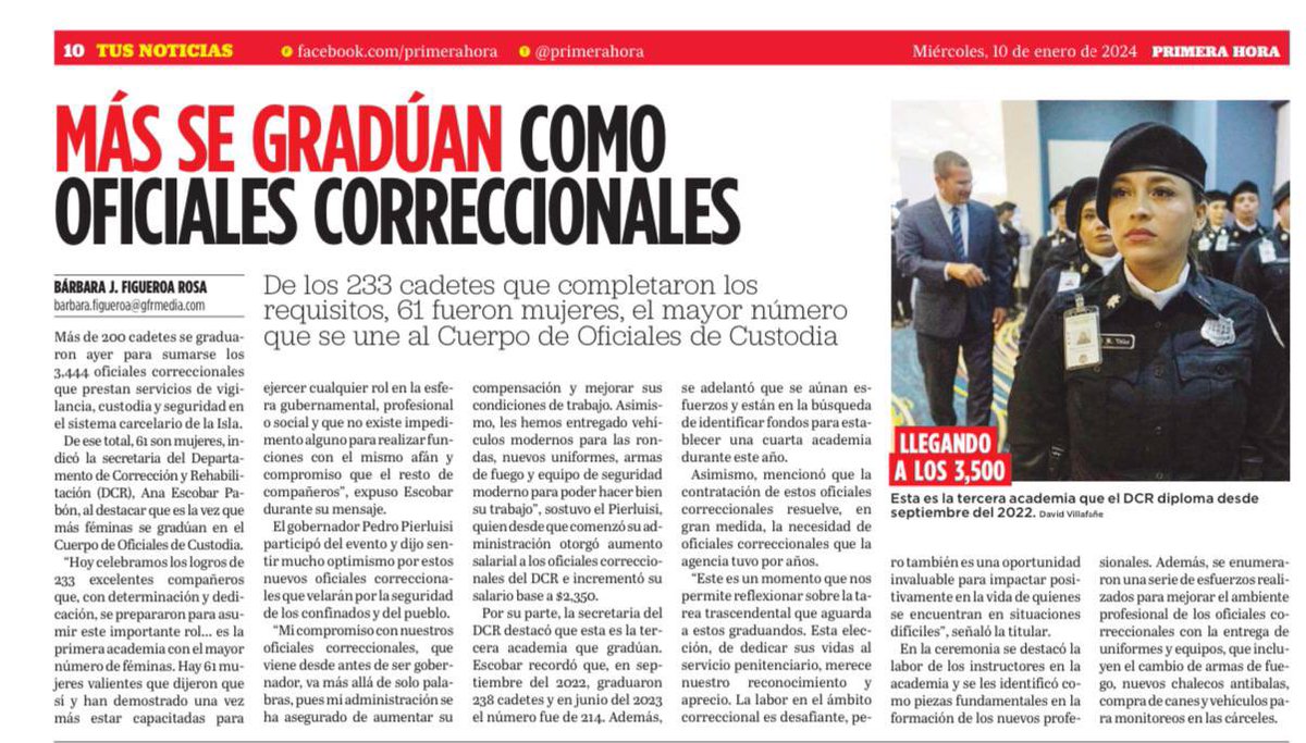GovPierluisi's tweet photo. 233 nuevos Oficiales de Custodia se unieron al @DCR_PR, entre ellos 61 valientes mujeres, marcando un hito histórico con la mayor cantidad de mujeres graduadas. ¡Enhorabuena! https://t.co/nP8wrBndCJ