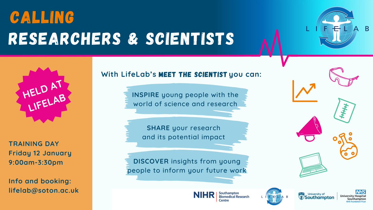 LifelabSoton's tweet photo. Do you use SCIENCE in your work and would like to help inspire the next generation? 

This is your last chance to sign up for Meet The Scientist training this Friday at LifeLab. More info and booking on lifelab@soton.ac.uk.

#STEMcareers @STEMAmbassadors https://t.co/Gu6h3qs8KN