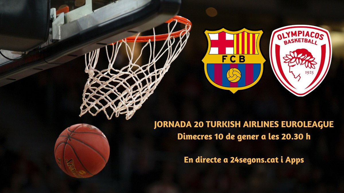 Duel clàssic d'<a href="/EuroLeague/">EuroLeague</a> al Palau 🔵🔴

🏀 J20 <a href="/FCBbasket/">Barça Basket</a> 🆚 <a href="/Olympiacos_BC/">Olympiacos B.C.</a>

🕤 Partit 20.30h transmi 20h

🎙️ Narració <a href="/termens87/">Roger Mateu Termens</a> comentaris <a href="/carlesfcb/">Carles</a> <a href="/davidargra/">David Armadàs Grao</a>

👉 Anàlisi prèvia <a href="/gsole14/">Gerard Solé</a>
👉 Recordarem Zarko Paspalj i John Thompson 

📻 Apps/web (24segons.cat)