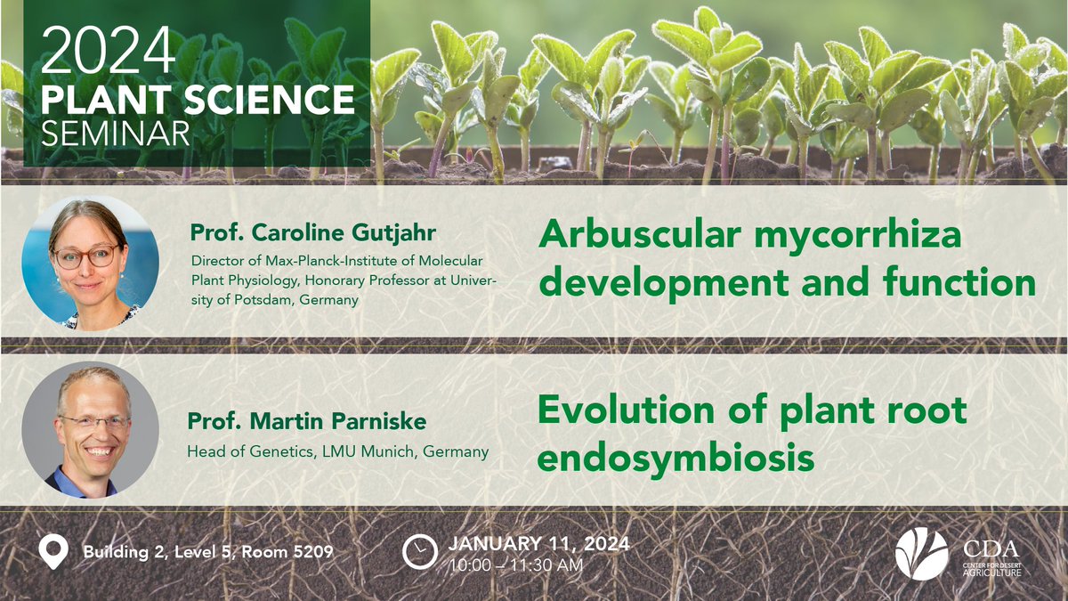 Join us for the first Plant Science Seminar in 2024! We are delighted to host two distinguished speakers, Prof. Caroline Gutjahr @carogutj and Prof. Martin Parniske. See you on January 11 at 10 am in Building 2, Level 5, Room 5209. #plantscience