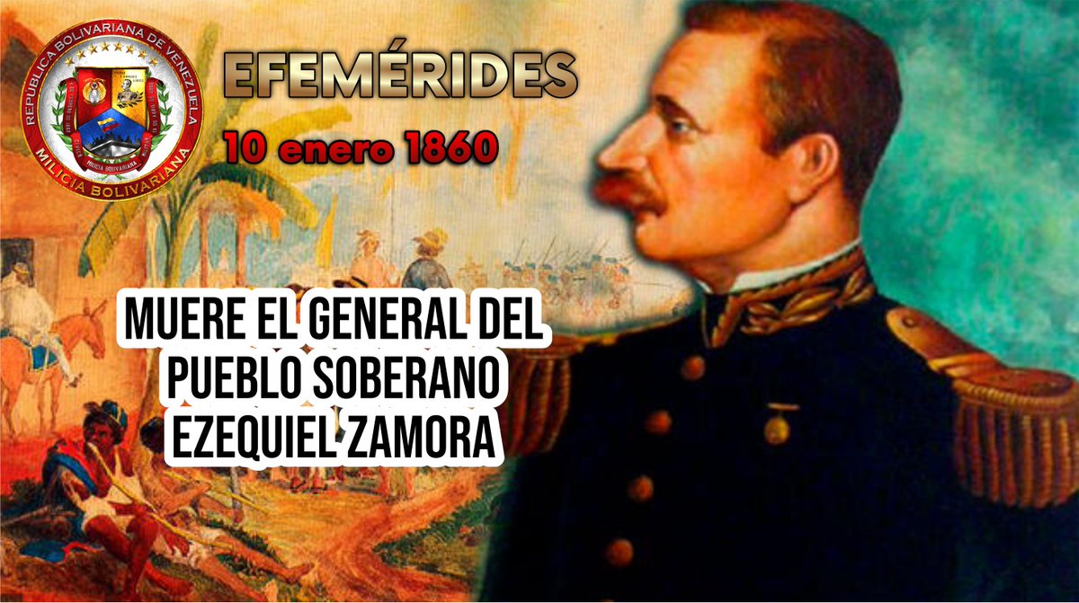 Milicia_ve's tweet photo. Hoy se conmemoran 164 años, cuando en San Carlos, Edo. Cojedes, una bala traicionera acabó con la vida de nuestro General del Pueblo Soberano Ezequiel Zamora, héroe epónimo de la Milicia Bolivariana, matando consigo la Federación.

Unión, lealtad y Proyecto histórico Bolivariano. https://t.co/Op6vYGhMsz
