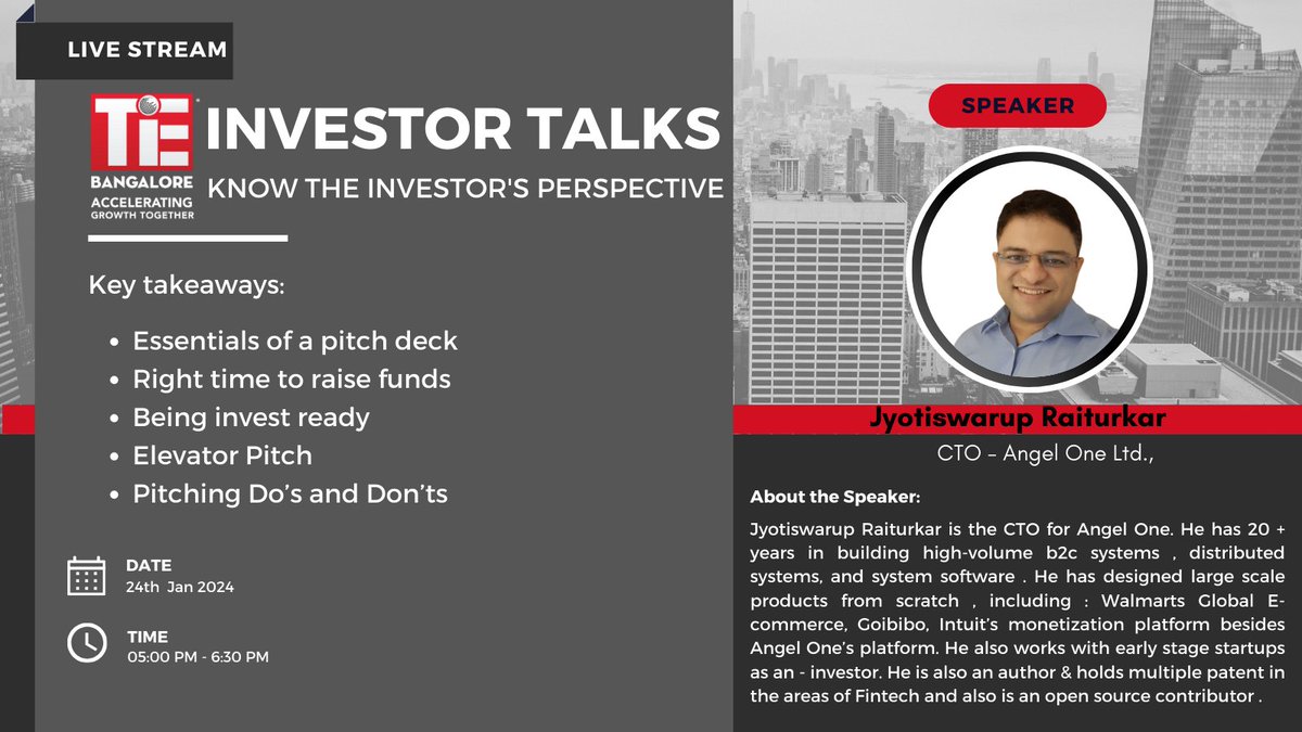 🎙️Join our 30-minute talk where registrants gain insights into the minds of investors, refining their pitch direction. Elevate your pitch game by understanding what truly resonates with investors.

REGISTER NOW: events.tie.org/FundingClinic-…

#InvestorInsights #PitchPerfection