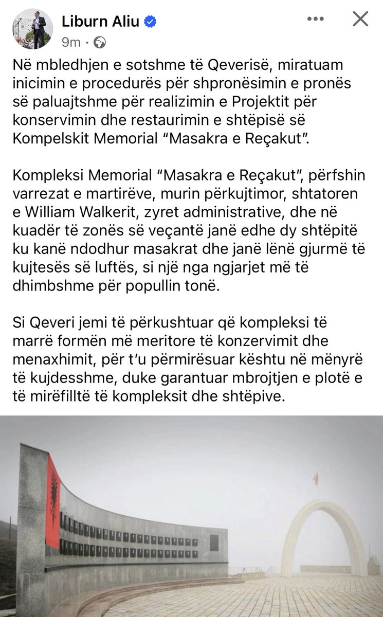 RrugaPress's tweet photo. The land around “Recak Massacre Monument” will be soon expropriated and the whole object will be renovated, says the minister of Infrastructure #LiburnAliu .
#rks #recak https://t.co/CKCllwXQDd