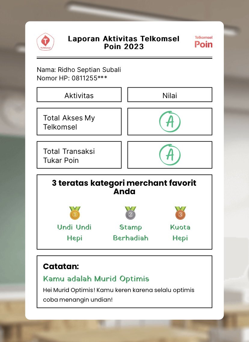HeyItsMeRidho's tweet photo. @Telkomsel Keren min, nilainya A semua 😁 https://t.co/u5yqgW9kc5