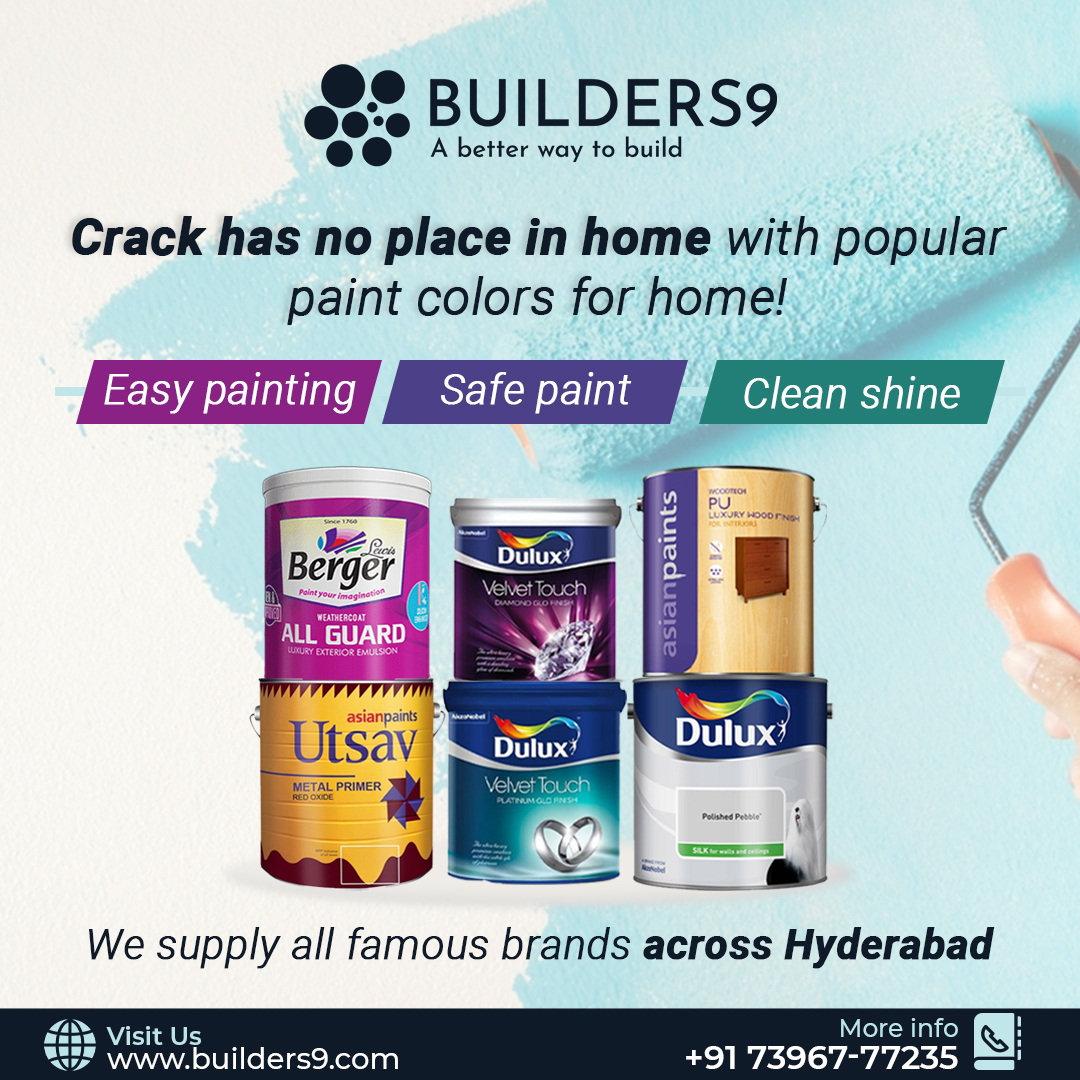 Crack down on cracks! Choose vibrant colors from top brands. Easy, safe, and always gleaming. 
Hurry, your dream home awaits – but this offer won't! 🤩

Visit: lnkd.in/eJFMT_fb
Call: +91 73967 77235

#builders9 #highqualitypaint #paints #housepaints #wallpaints #painting