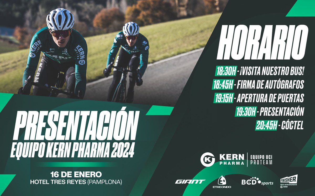 EqKernPharma's tweet photo. 🤩 El próximo martes 16 de enero ven a nuestra PRESENTACIÓN OFICIAL en Pamplona. 

Ilusión y ganas de empezar la nueva temporada junto a todos vosotros 💚 

¡Confirma tu asistencia aquí! 👉 https://t.co/vJ31Q6cSSE https://t.co/GCKM7XXb3i