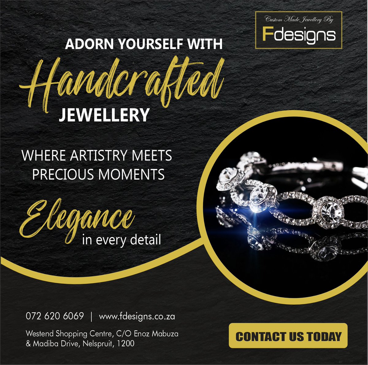 FDesigns6's tweet photo. Explore timeless pieces in Silver, Gold, Gems, and Diamonds. Every creation, from bracelets to rings, narrates a unique story. Embrace the extraordinary at FDesigns.

Cell: 072 620 6069

#Fdesigns #JewelryElegance #CraftedToPerfection https://t.co/dMJCFM2fAf