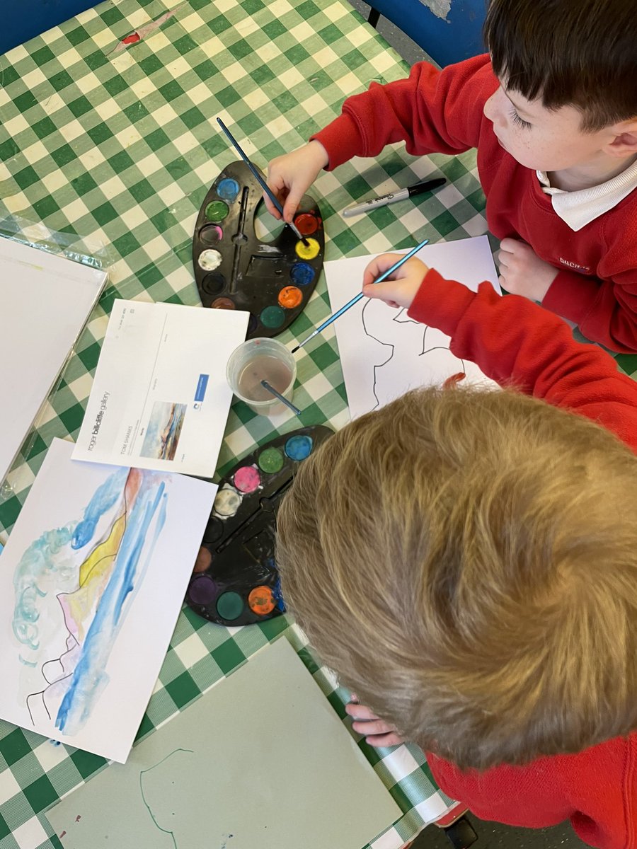 DuchalN's tweet photo. 🏔️ watercolour painting 🖼️ inspired by local artist Tom Shanks 👨‍🎨 and music and movement using tambourine rhythm 🎶 #earlyyearsexpressive #confidentindividuals #creativity https://t.co/1K0cwxaOiE