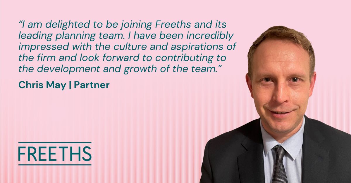 We have continued to expand our market leading Planning and Environment Group with the appointment of Chris May as Partner in the East Midlands 🤝 Read more below 👇 freeths.co.uk/2024/01/10/fre… #EnvironmentalLaw #PlanningLaw #Growth #EastMidlands