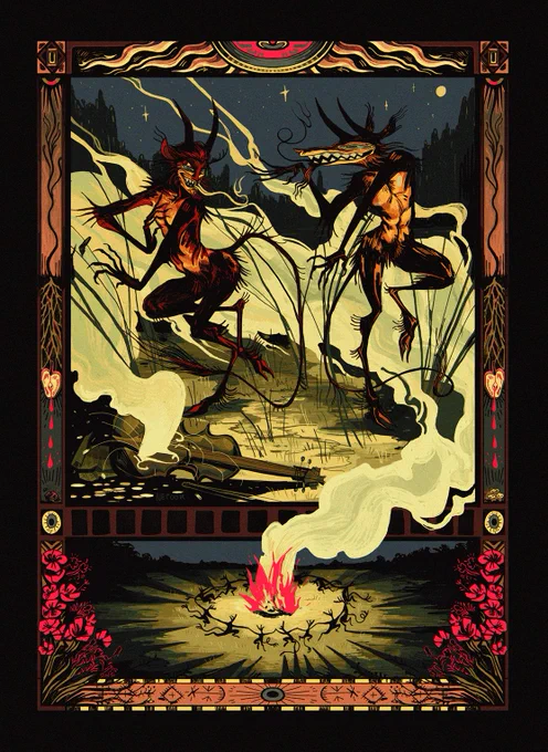 Hi! #PortfolioDay  I'm Nepook, an illustrator, printmaker and tattoo artist from Poland! I love all things related to folk, fantasy and devils of all kinds   I would love to design some illustrations for TTRPG books and game art!  nepook.work.com