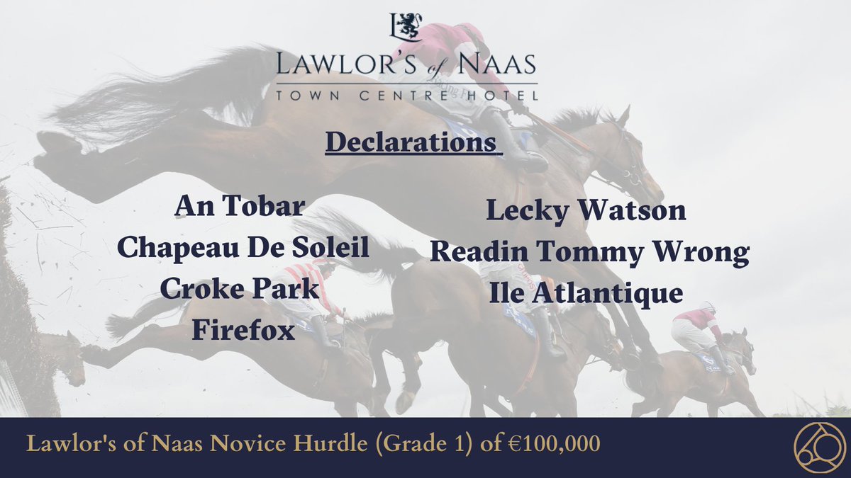 A classy line up🤩 A field of 7 exciting novice hurdlers will go to post for our rescheduled @LawlorsNaas Grade 1 Novice Hurdle here on Friday 👇