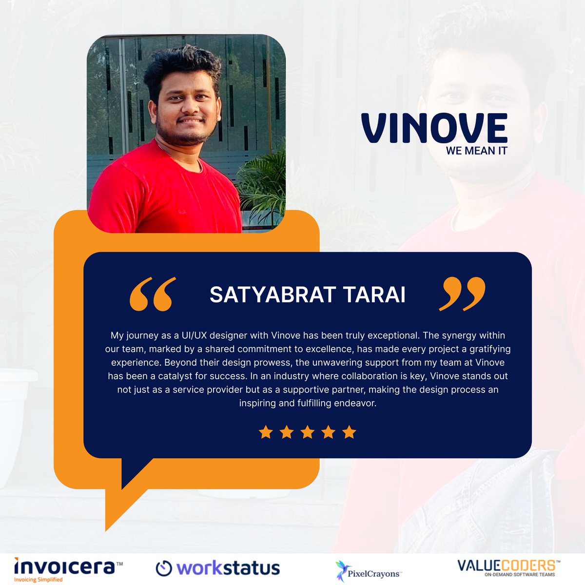 Vinove's tweet image. Real stories, real impact. Hear what our employees have to say! 
#EmployeeTestimonial #TeamVoice #MyVinove
