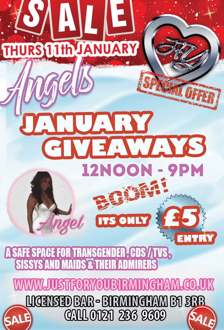 @JustforyouBham tomorrow @AngelGJFY has organised another fantastic LGBTQ event and ITS SALE TIME!! only £5 entry, come along and have some fun xxx @mercedespryce @PrincessTassha @Pip_XXXXX @TPClubAston @privatetodger @SuzannahPrivate @HostessesTPC