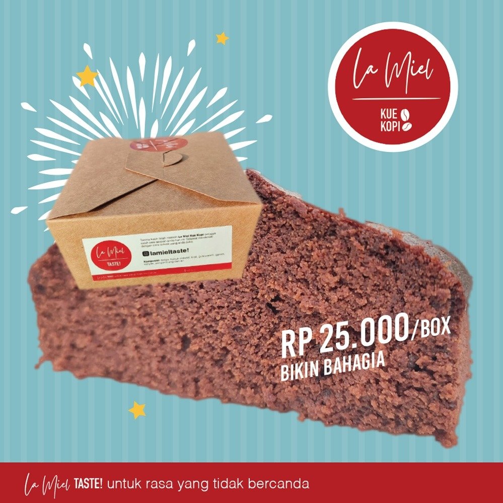 Hola!

Hadir untuk penyuka kopi, La Miel Kue Kopi.

Spesial, hanya Rp 25.000/box ukuran 15 x 10 cm bisa bikin bahagia, Yuk DM INSTAGRAM lamieltaste segera (khusus area Jogja).

Komposisi seimbang dengan bahan pilihan. Untuk rasa kami tidak bercanda.

#kuekopi
#bukanbrownies