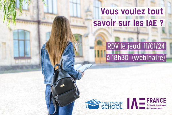 Vs souhaitez intégrer un IAE❓ 🤔

Vs voulez en savoir plus sur l'offre de formation des #IAE, écoles universitaires de management ? 🔎

📣 RDV jeudi 11 janvier à 18h30 pour un webinaire d'informations, en partenariat avec MeetYourSchool !

Inscriptions➡ cutt.ly/lwAPvuh3