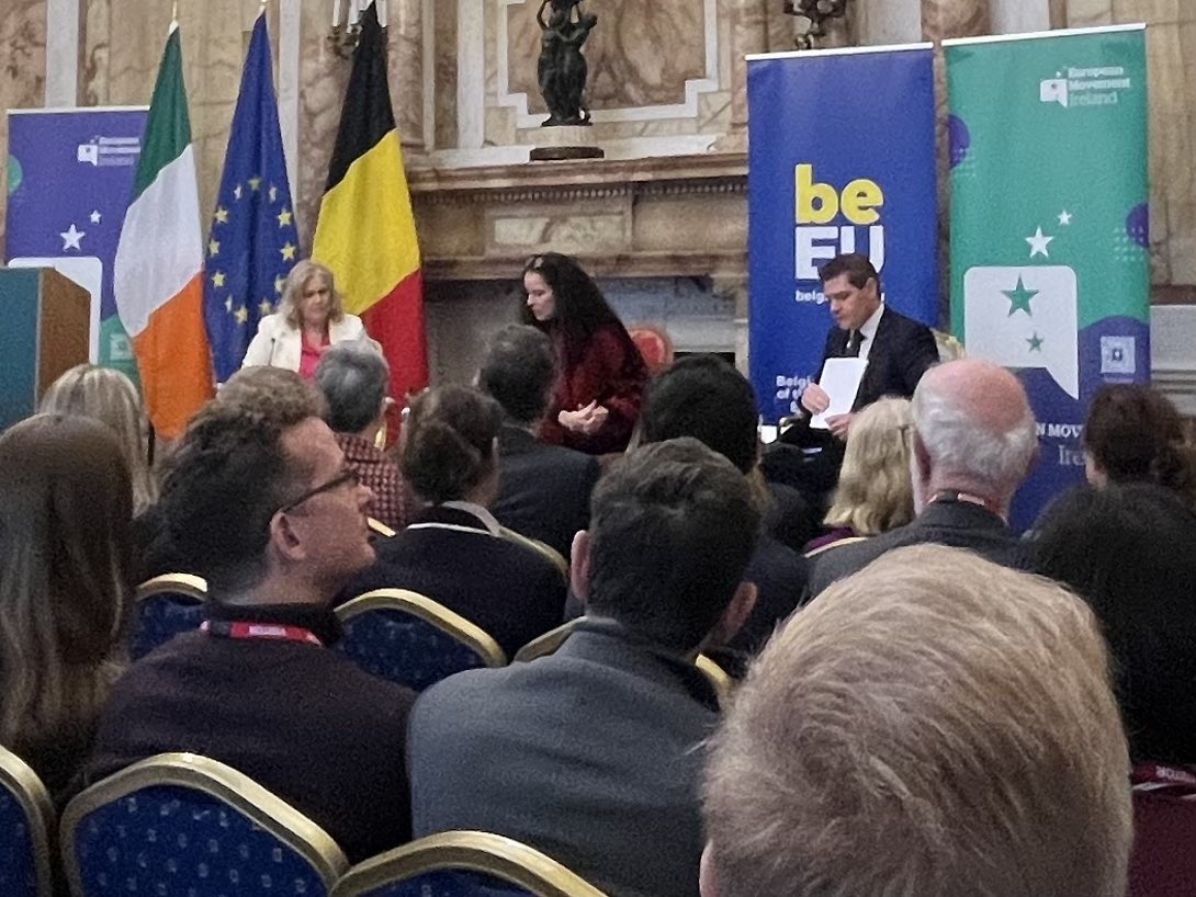 CArighoEF's tweet photo. Exciting to hear priorities of the Belgian Presidency from H.E. Karen Van Vlierberge Ambassador of Belgium to Ireland. Relevant to many areas of Eurofound’s work for 2024 including social protection, mental health at work, social dialogue, adequate housing and more…@emireland https://t.co/5rJ4x9PVfN