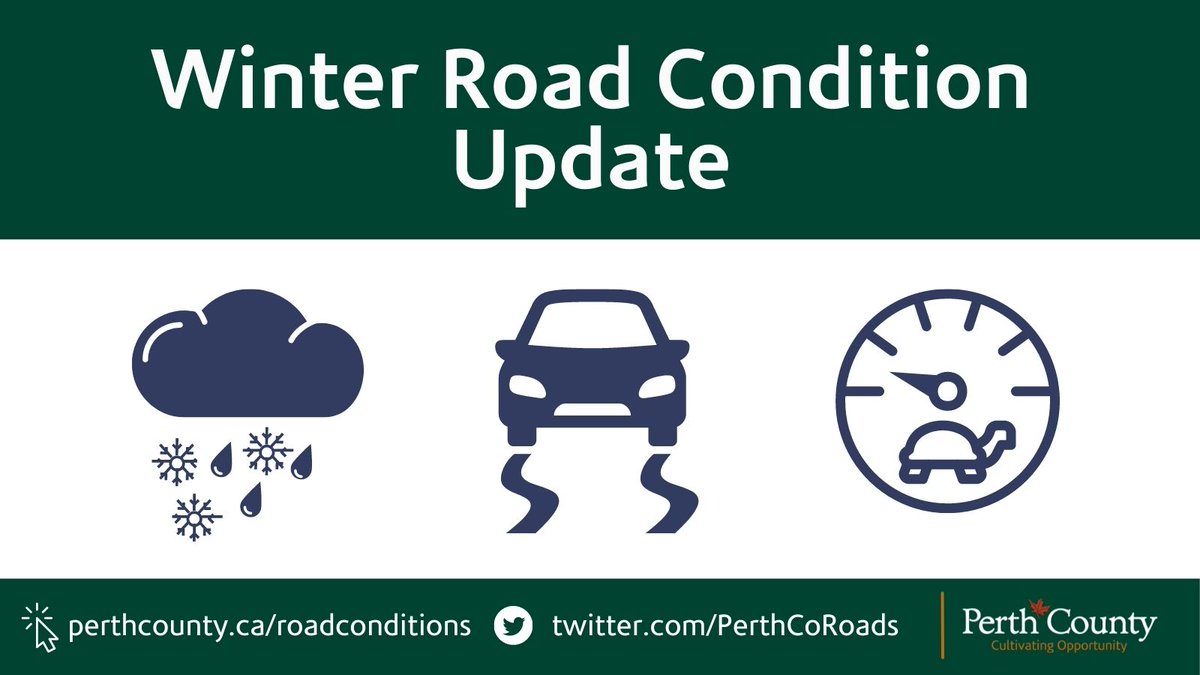 PerthCoRoads's tweet photo. Perth County Roads are mostly bare and wet at this time. Snow has started, and colder temperatures are coming, be prepared for changing Road conditions, Crews are out applying materials. #PerthCounty #DriveSafe https://t.co/B1tDgnqixN