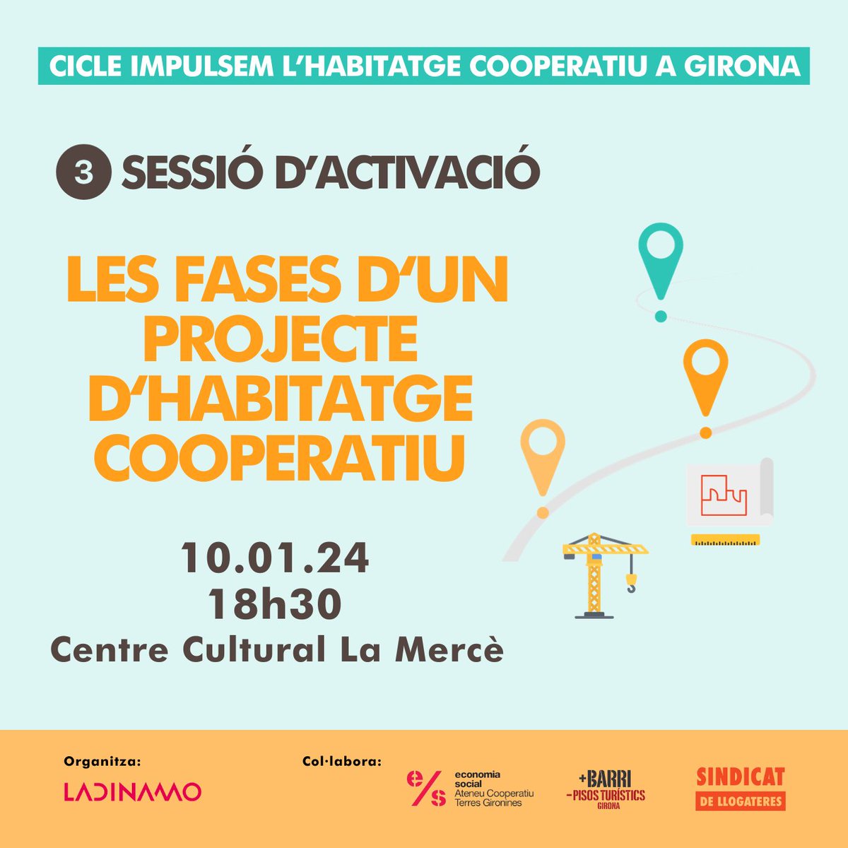 📣Recordatori per a totes les persones interessades a impulsar un projecte d'habitatge cooperatiu a la ciutat de #Girona 🏘

🙋‍♀️Us esperem avui a les 16h30 a la 🖼 visita guiada a l'exposició sobre cooperatives d'habitatge  i a les 18h30 a la 🗣 3a sessió d'impuls d'un projecte