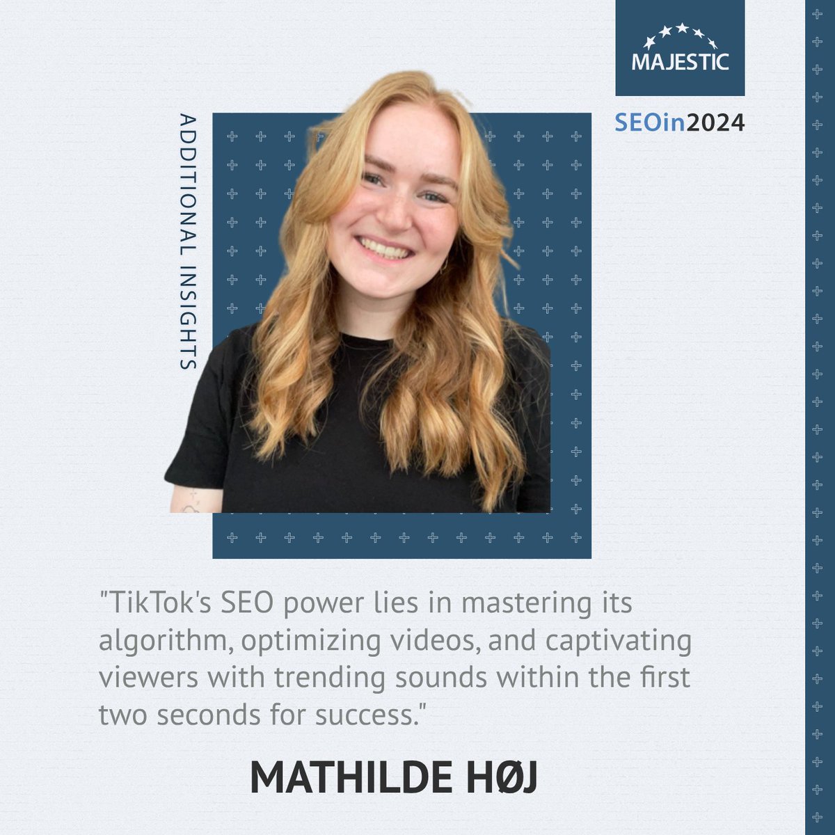 In this episode of #SEOin2024: Additional Insights, Mathilde Høj (<a href="/mathoej/">Mathilde Høj</a>) shares that it's really important that when you make TikTok videos, you ensure you're hooking your audience within the first two seconds.

maj.to/419TfQl
