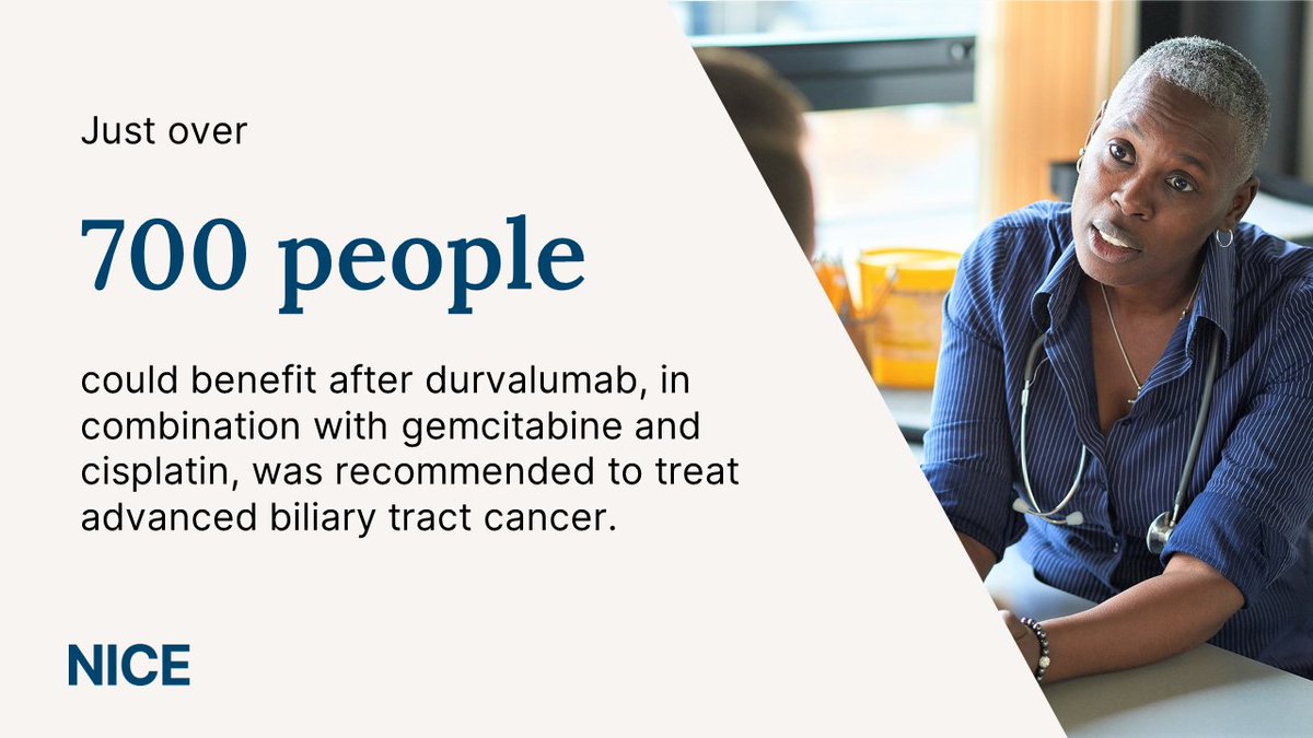 NICEComms's tweet image. Hundreds of people could be set to benefit after final guidance was published today recommending a new first-line treatment for advanced biliary tract cancer.

Find out more: nice.org.uk/guidance/TA944…

#NICENews