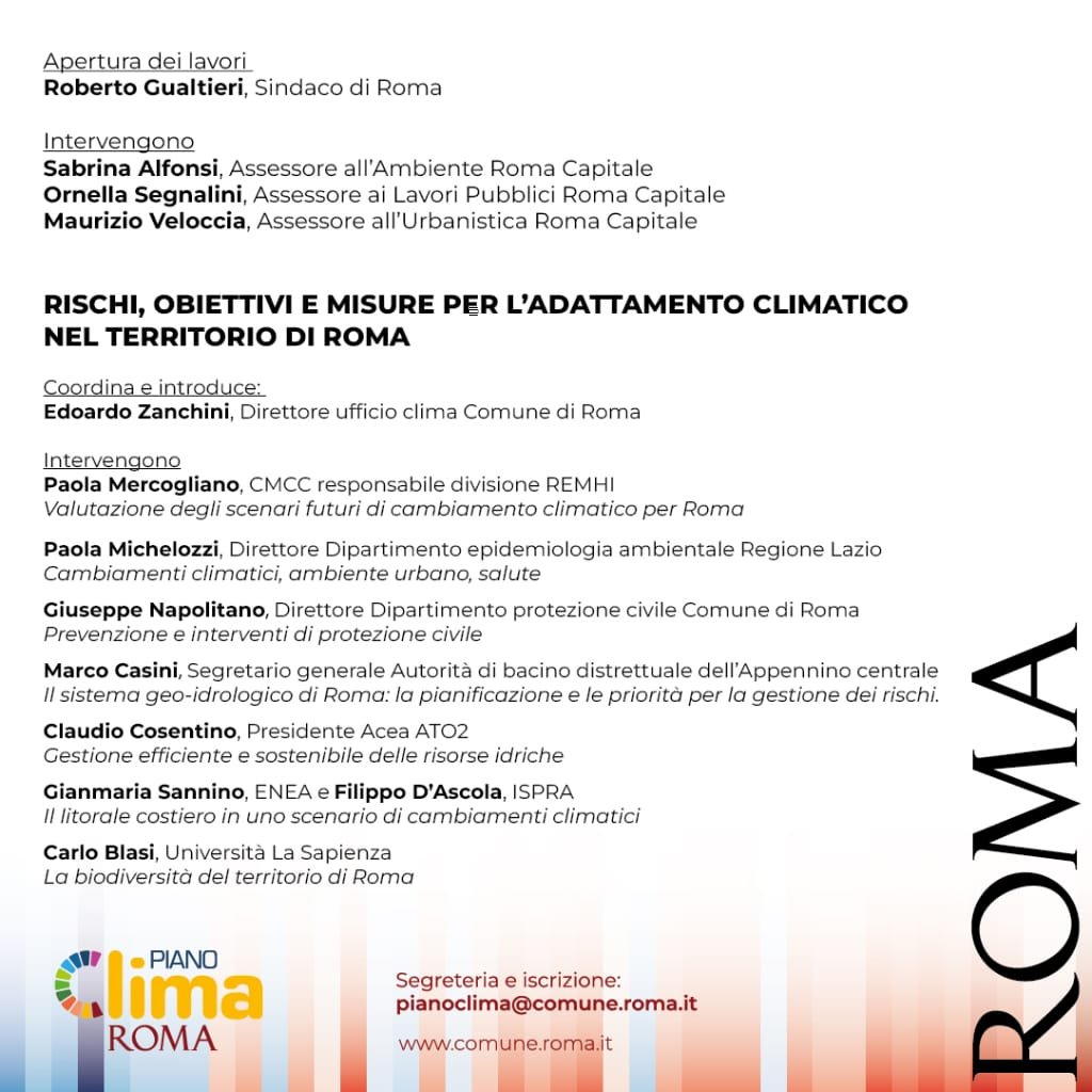 EVENTO
📆 23 gennaio 2024 - 10.00-13.00
🏢Sala del Protomoteca in Campidoglio, Roma
‼️ Presentazione della Strategia di Adattamento di Roma Capitale

Partecipa la nostra presidente eletta Paola Mercogliano! <a href="/mepa487/">Paola Mercogliano</a> 

<a href="/Roma/">Roma</a>