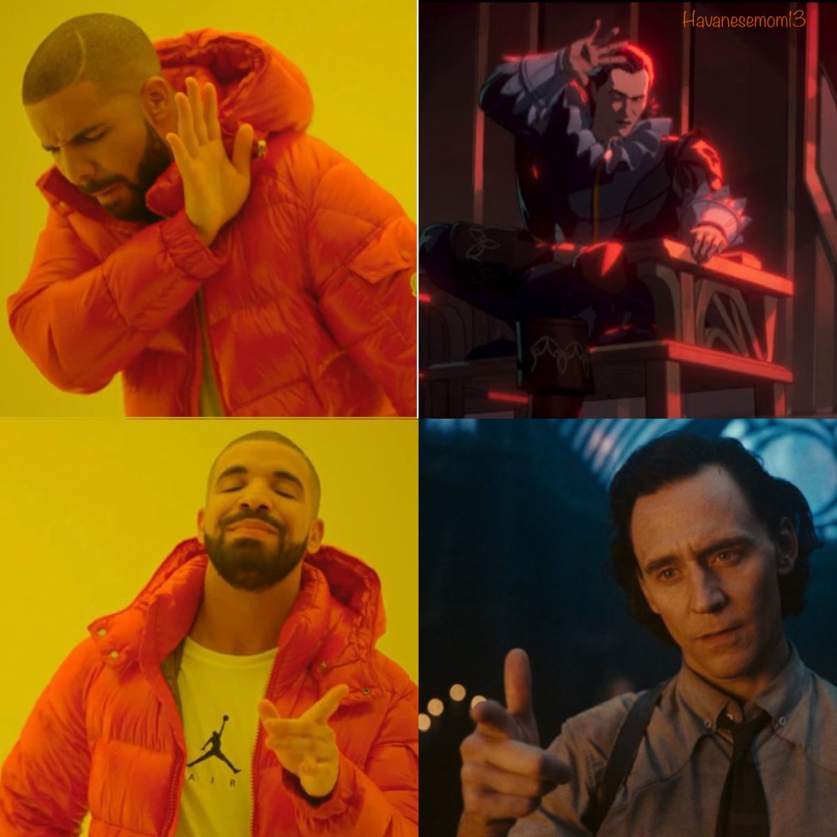 Loki being the Drake meme
