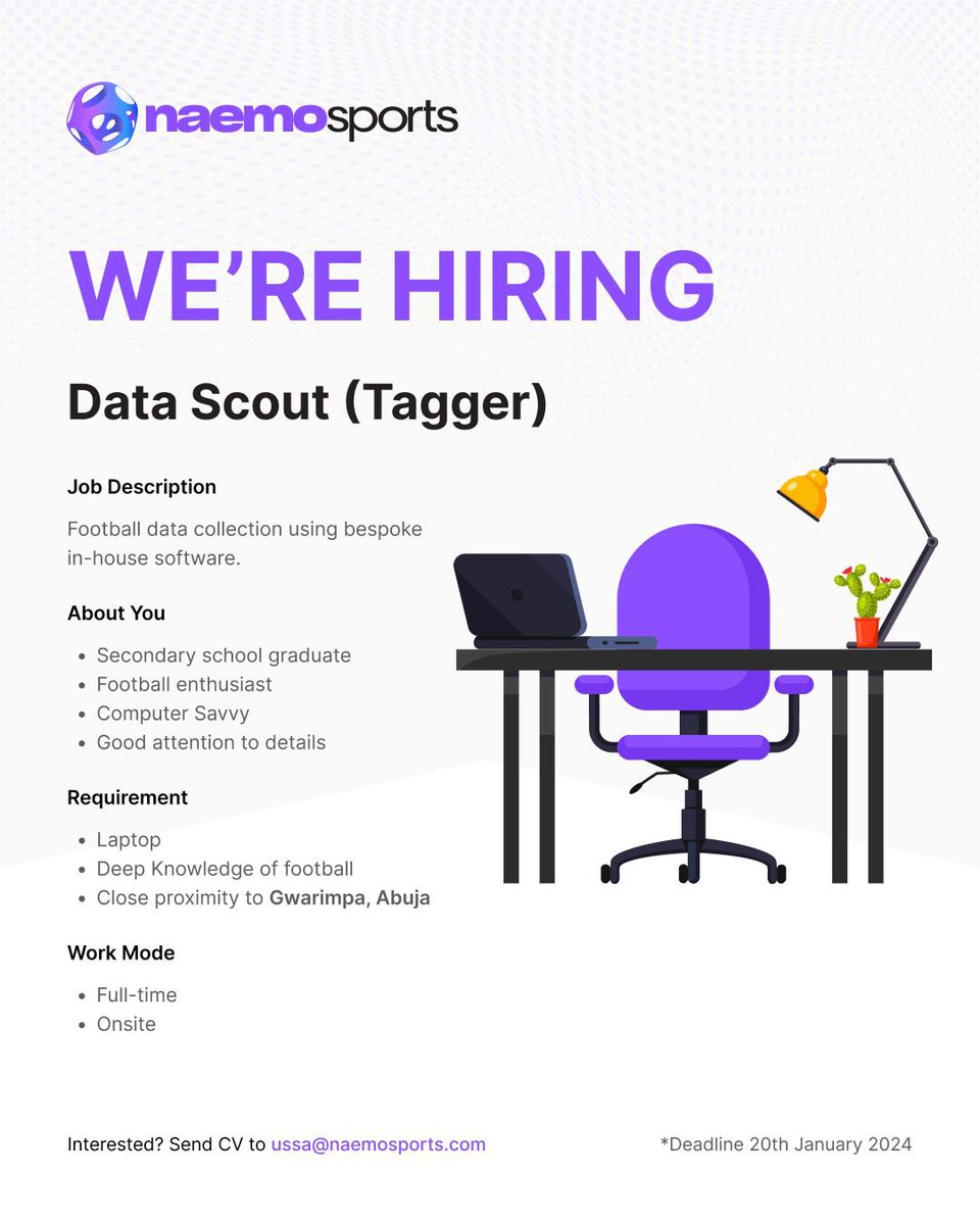 Assist_bryme's tweet photo. For the Abuja people !!! Send your CV to Ussa@naemosports.com https://t.co/a8RM4DiOf2