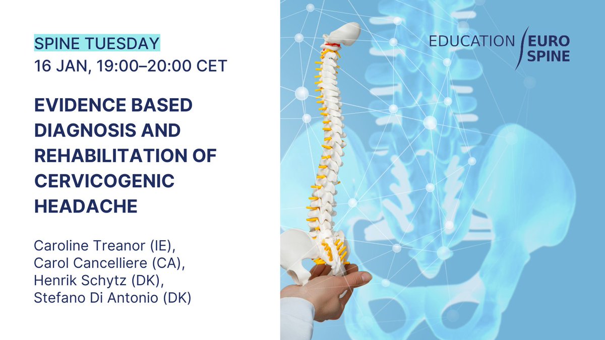 📢 Join us for an exciting Spine Tuesday webinar on Evidence-Based Diagnosis and Rehabilitation of Cervicogenic Headache, led by Caroline Treanor. Learn to pinpoint accurate clinical tests for diagnosis and evidence-backed rehab methods. Register for free eurospine.org/events/spine-t…