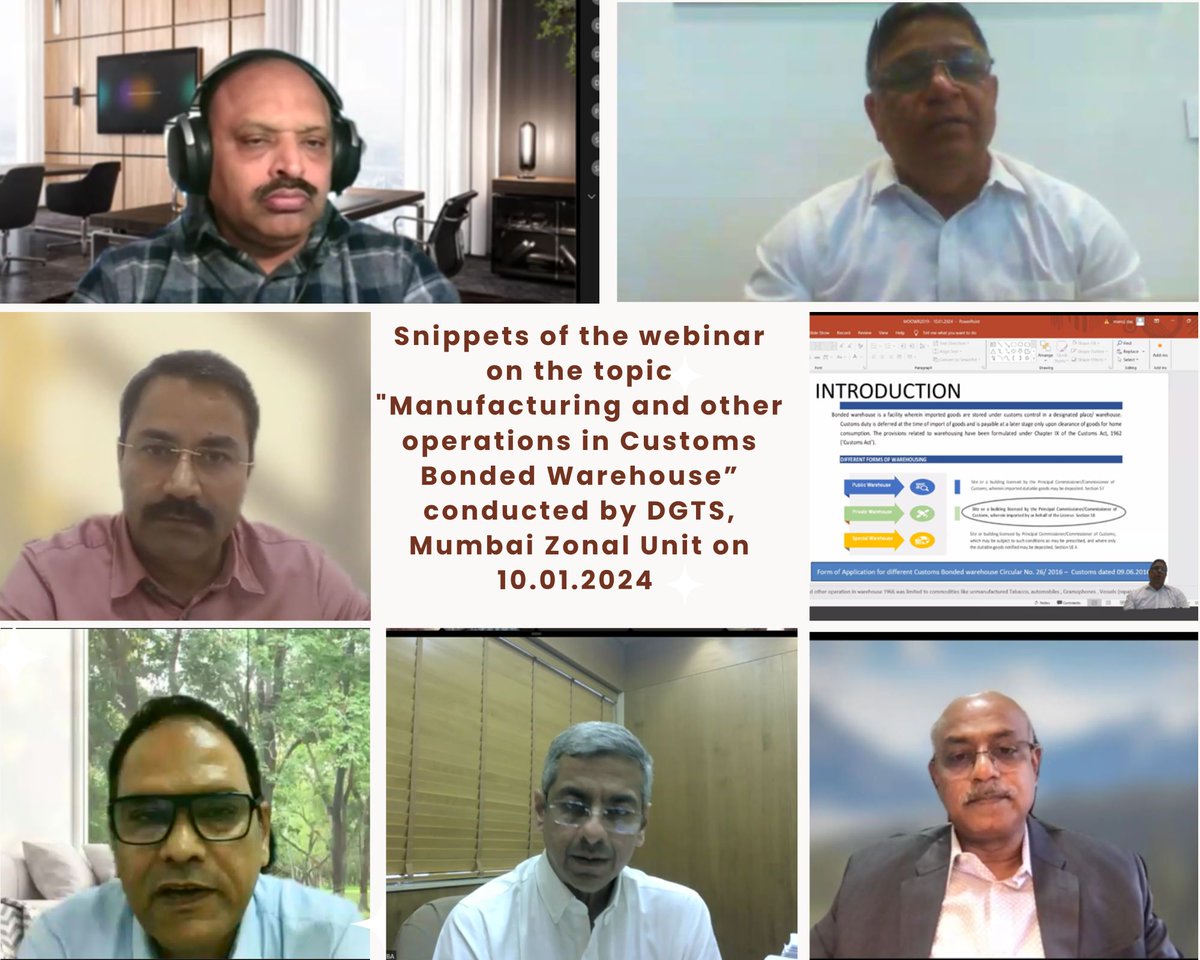 DGTS, MZU, Mumbai has conducted a successful and insightful webinar on- Manufacturing and Other Operations in Customs Bonded Warehouse, attended by 200 enthusiastic participants on 10.01.2024, followed by the Q&A Session in association with BCBA & FFFAI.