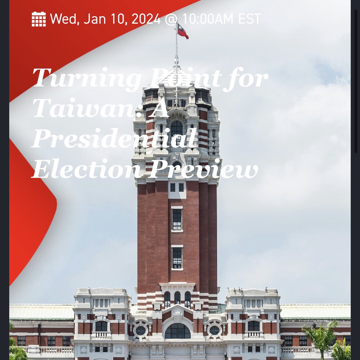 TODAY AT 10AM ET! Join us at POLITICO Live for “Turning Point for Taiwan: A Presidential Election Preview' w/ Yun Fan (范雲), DPP legislator; Jason Hsu (許毓仁) former KMT legislator; @augama @CongressmanRaja D-Ill.; @RepAndyBarr R-Ky. Deetz/Register here: bit.ly/48Pd1U6