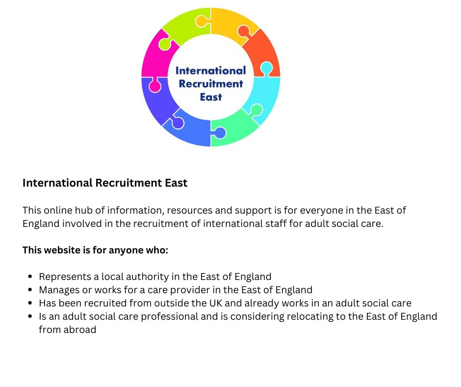 If you are involved in international recruitment or are an adult social care professional considering relocating or have relocated to the East of England from abroad please check out the International Recruitment East website: norfolk.gov.uk/jobs-training-…?