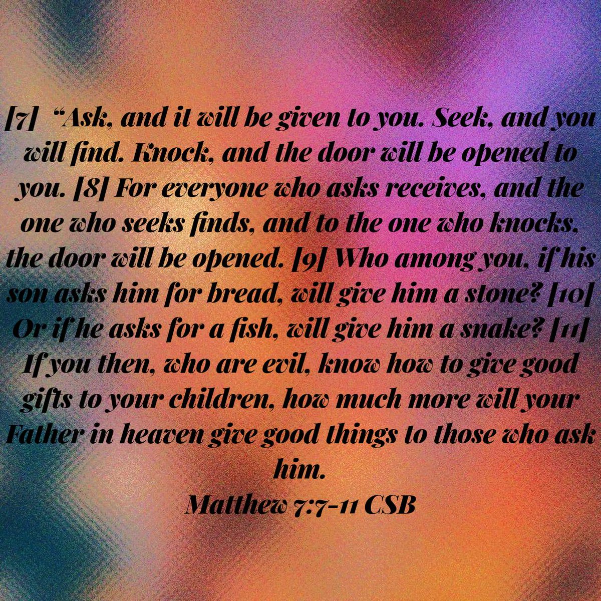 EliotChurch's tweet photo. Matthew 7:7-11 CSB

#WalkingexpectingthemanifestationofourrequetstotheLord https://t.co/lS2kPNNJtA