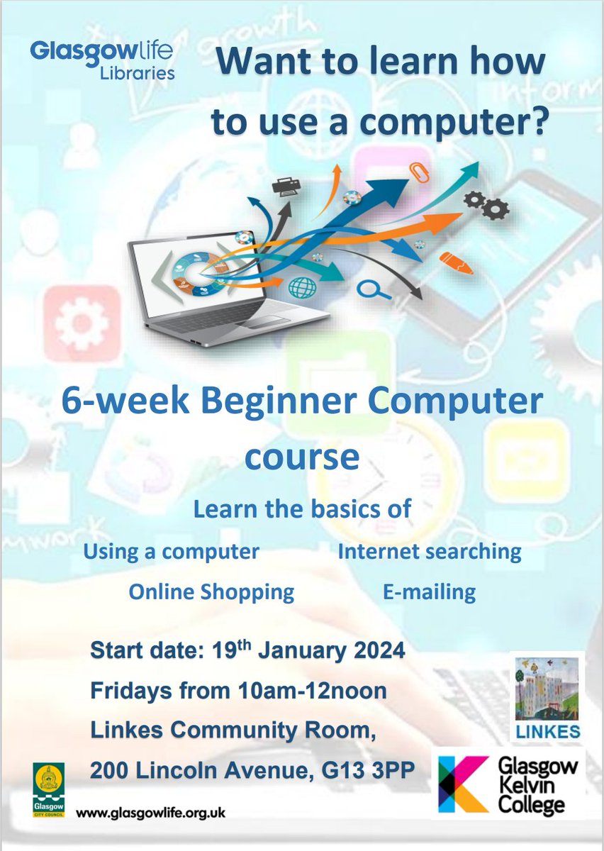 Do you want to learn how to use a computer? Our 6 week course starts on Friday 19 January.  Please get in touch if you would like to join.