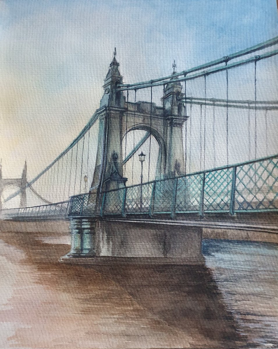 wainwrightrebs's tweet photo. Hammersmith Bridge, January
Watercolour 
With thanks to @wainwrightlj
for my lovely new brushes 💚
#art #ArtistOnTwitter #architecture #Hammersmith #London #Watercolour #watercolorpainting https://t.co/T2KL59SAHF