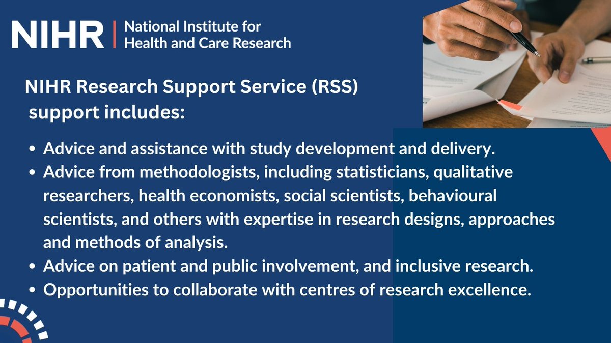 NIHR Research Support Service (RSS) (@nihr_rss) on Twitter photo The NIHR Research Support Service supports health and care researchers applying for <a href="/NIHRresearch/">National Institute for Health and Care Research</a> funding. Researchers can approach any RSS Hub or Specialist Centre to find the best expertise to meet their needs. Visit the website to find out more nihr.ac.uk/explore-nihr/s… The NIHR Research Support Service supports health and care researchers applying for <a href="/NIHRresearch/">National Institute for Health and Care Research</a> funding. Researchers can approach any RSS Hub or Specialist Centre to find the best expertise to meet their needs. Visit the website to find out more nihr.ac.uk/explore-nihr/s…