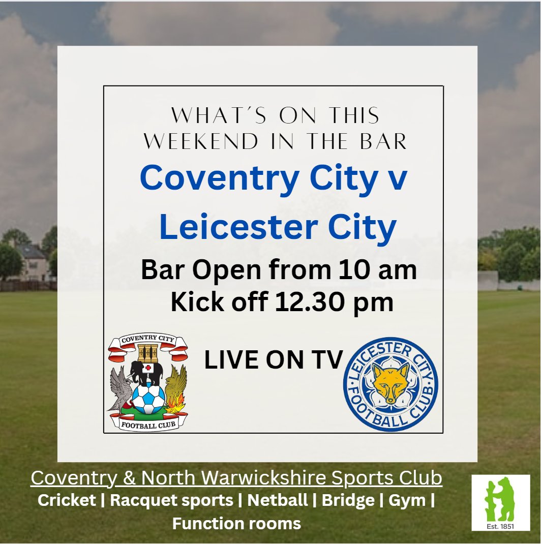 Who's Coming to watch Coventry City v Leicester City This Saturday at The Club
Bar Open from 10 am 🍺☕️
Kick off 12.30 pm ⚽️⚽️
Hope to see you all here 
#PUSB #CoventryCity