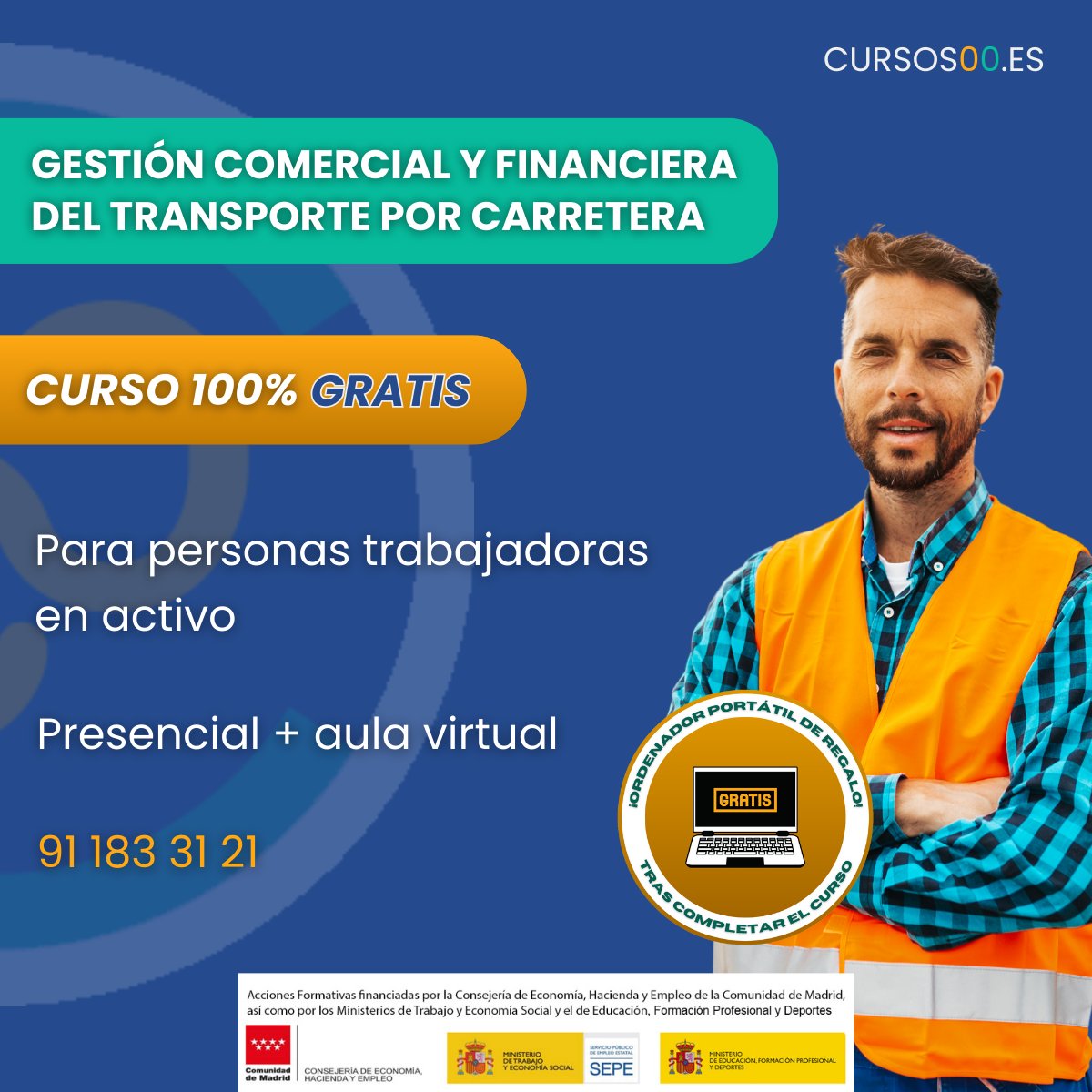 Cursos00's tweet photo. ✨Nuevo curso✨

🚌📊GESTIÓN COMERCIAL Y FINANCIERA DEL TRANSPORTE POR CARRETERA (COML0211)

Además, si finalizas esta formación...

🤯💻TE REGALAMOS UN ORDENADOR💻🤯

📍Presencial+virtual

👩‍💼👨‍💼Para personas desempleadas

💵Gratuito 100%

🖱https://t.co/2WLZoZl3nW

☎91 183 31 21 https://t.co/D8dO0oxv7V