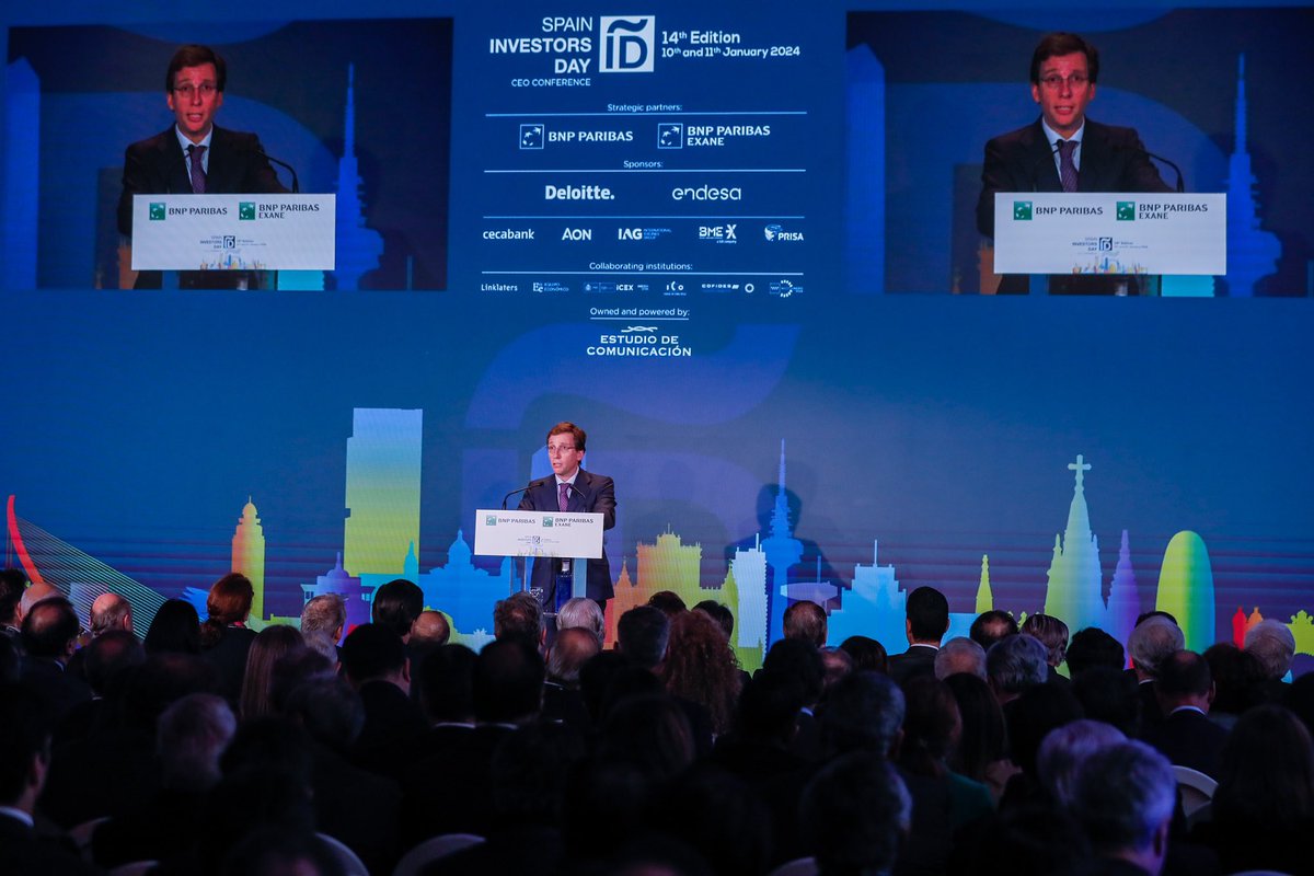 AlmeidaPP_'s tweet photo. Madrid es la ciudad en la que todo es posible. Motor económico de España y capital próspera. 

Bajamos impuestos, mejoramos la calidad de los servicios públicos y damos certidumbre jurídica, institucional y social. 

Madrid genera riqueza. 

Foro #SpainInvestorsDay https://t.co/JFKpQpsXgt