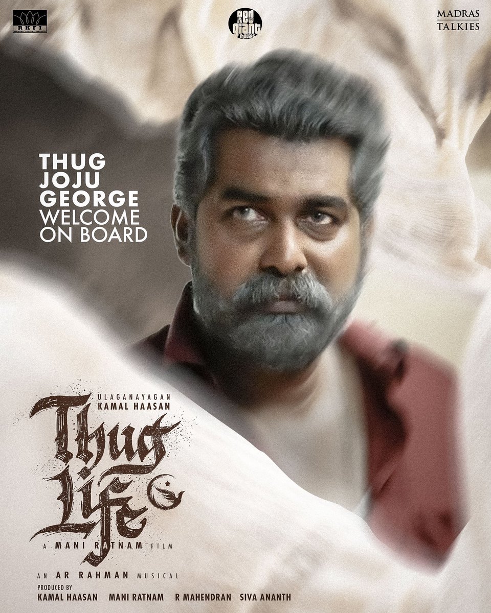 RKFI's tweet photo. Welcome onboard #JojuGeorge & @Gautham_Karthik to the magnificent ensemble of #ThugLife 

 #Thuglife #Ulaganayagan #KamalHaasan 

@ikamalhaasan #ManiRatnam @arrahman #Mahendran @bagapath @actor_jayamravi @trishtrashers @dulQuer @abhiramiact  #Nasser 
@MShenbagamoort3 @RKFI @MadrasTalkies_ @RedGiantMovies_ @turmericmediaTM @dop007 @sreekar_prasad @anbariv #SharmishtaRoy @amritharam2 @ekalakhani @AmbadyRanjith @gopiprasannaa @idiamondbabu @prosathish @magizhmandram @UrsVamsiShekar @propratheesh @PROHarisarasu