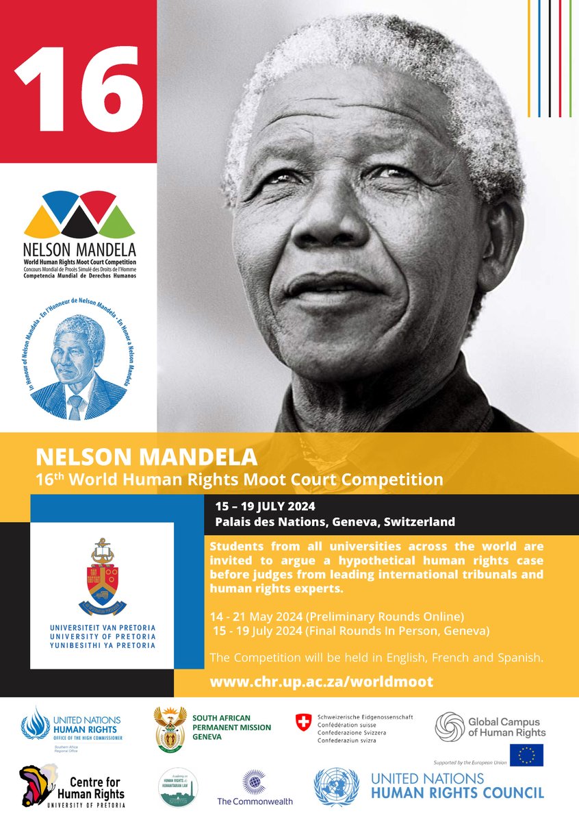 We are excited to inform university students across the globe that faculty registration for the 16th Nelson Mandela World Human Rights Moot Court Competition is now open! To register follow the link below. chr.up.ac.za/registration