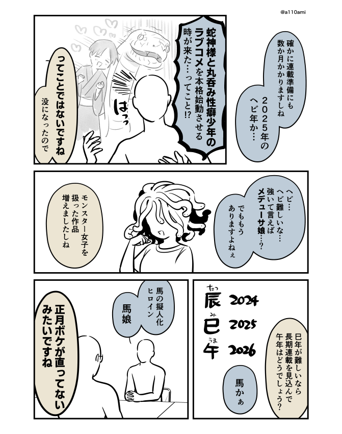 新連載を考える漫画家と編集のオリジナル漫画(のネーム )
干支にちなんだ漫画編(2/3) 